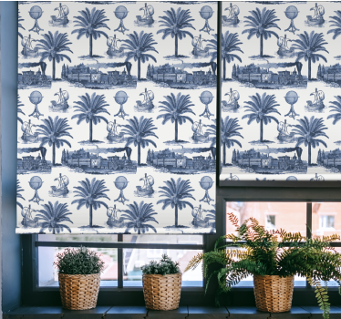 Cortina roller vintage escena de palmera azul - TenVinilo