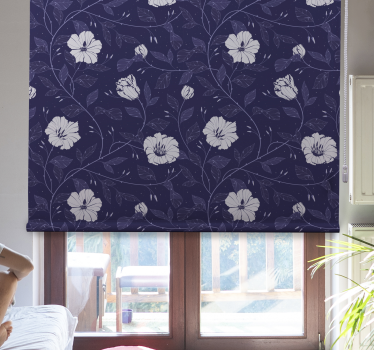 Estor estampado floral azul de flores blancas - TenVinilo