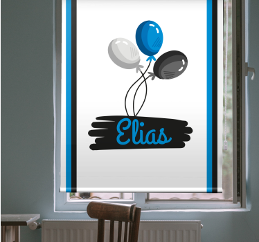 Estor con dibujos Globos azules negros con nombre - TenVinilo
