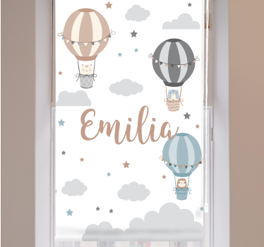 Estor habitación infantil con nombre y globos gris pastel - TenVinilo