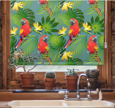 Estor de animales Loros de colores sobre fondo azul - TenVinilo
