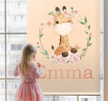 Estor de bebé Linda jirafa para niña con nombre - TenVinilo