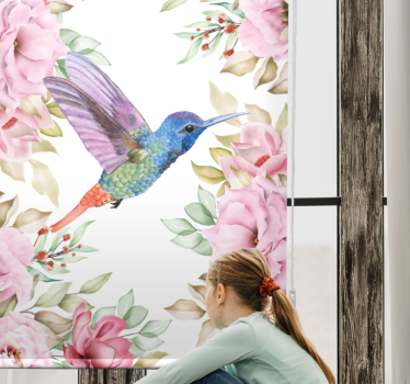 Estor de flores Colgando flores de jardín con pájaros - TenVinilo