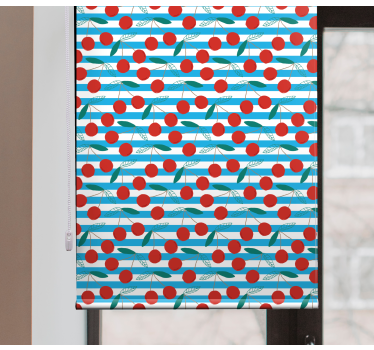 Estor enrollable cocina rayas azules con cerezas - TenVinilo