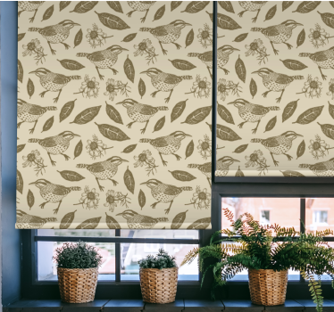 Estor enrollable beige patrón aves y plantas - TenVinilo