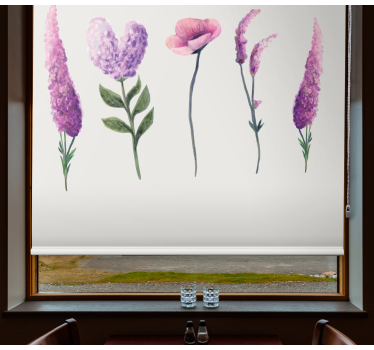 Estor estampado floral diseño flores moradas - TenVinilo