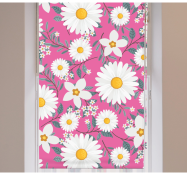 Estor estilo floral Margarita flores fondo rosa - TenVinilo
