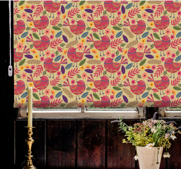 Estor estampado floral patrón pájaros coloridos - TenVinilo