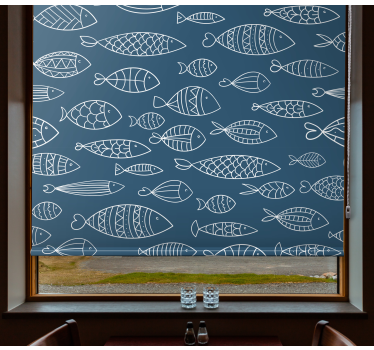 Estor estilo moderno Silueta blanca de peces - TenVinilo