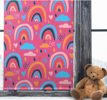 Estor habitación infantil Arcoiris minimalistas con fondo rosa - TenVinilo