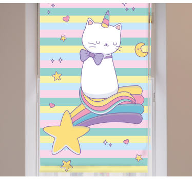 Estor habitación infantil Gato unicornio en estrella fugaz - TenVinilo