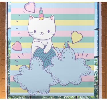 Estor habitación infantil Gato unicornio en las nubes - TenVinilo
