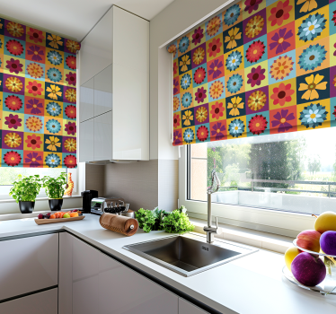 Estor cocina azulejos de flores de colores - TenVinilo