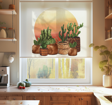 Estor cocina cactus con puesta de sol en círculo - TenVinilo