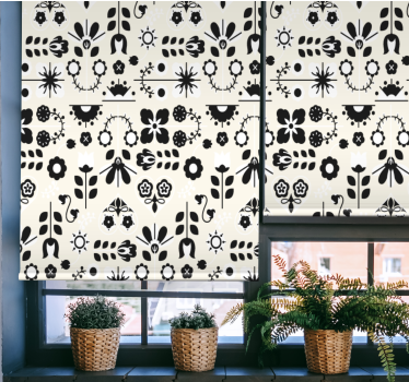 Estor para salón Hojas geométricas en blanco y negro - TenVinilo