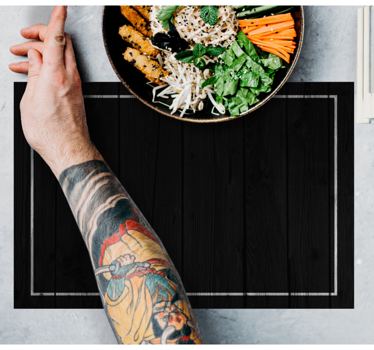 Mantel individual elegante Negro con borde blanco - TenVinilo