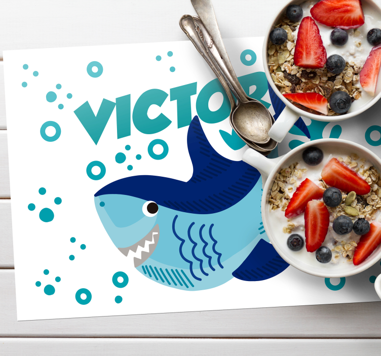 Mantel individual tiburón alegre con nombre - TenVinilo