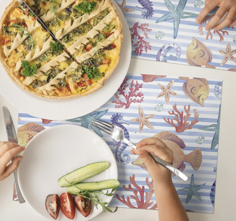 Mantel individual rectangular Azulejos con motivos de animales ma - TenVinilo