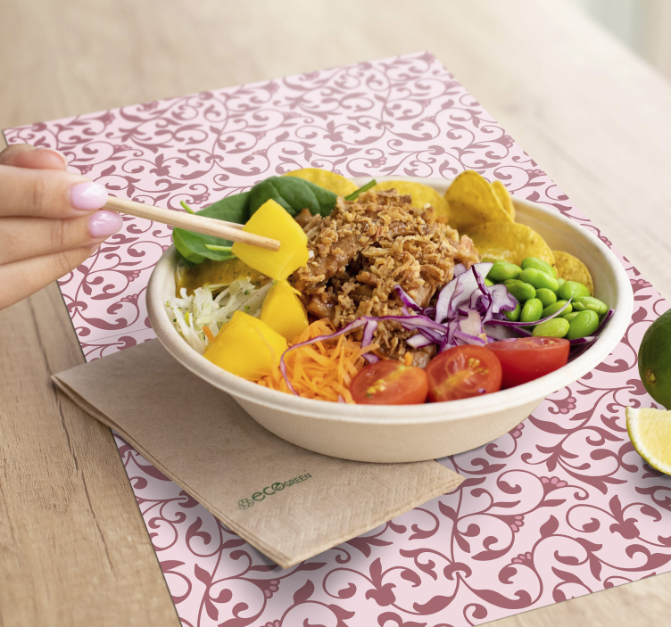 Mantel individual de flores de ramas rosas - TenVinilo