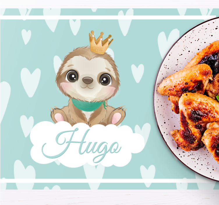 Mantel individual infantil Lindo perezoso para niño con nombre - TenVinilo