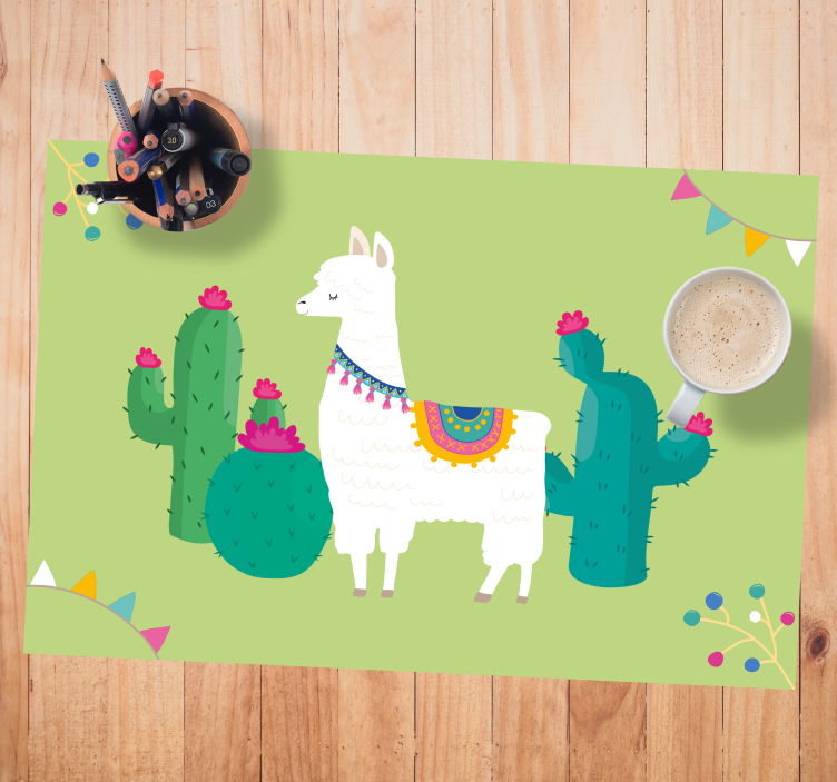 Mantel individual infantil Llama colorida y cactus - TenVinilo