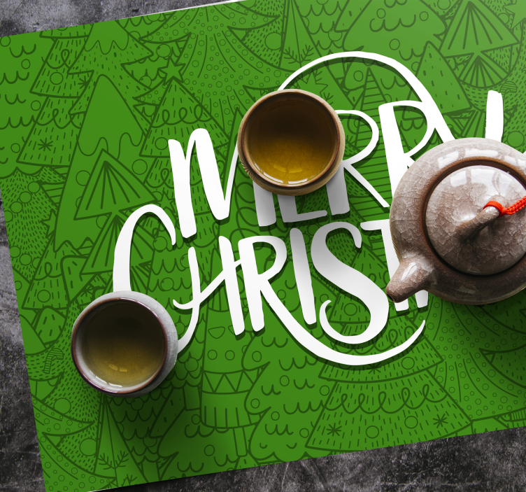 Manteles individuales navideños Feliz navidad con arboles diverti - TenVinilo