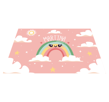 Individual mesa personalizable Bonito arcoiris con nubes con nomb - TenVinilo
