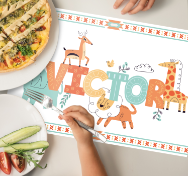 Individual de mesa infantil arte de nombre animal - TenVinilo