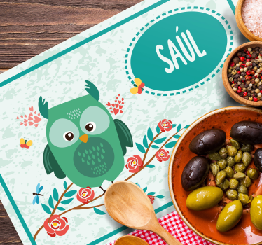 Individual de mesa infantil búho con nombre - TenVinilo