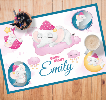 Individual de mesa infantil elefante dormido con nombre - TenVinilo