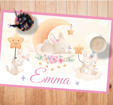 Individual de mesa infantil escena de conejo y luna - TenVinilo