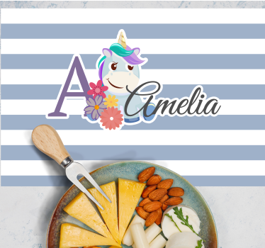 Individual de mesa infantil ilustración de nombre unicornio - TenVinilo