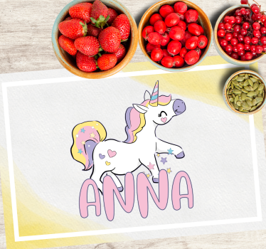 Individual de mesa infantil unicornio con corazones - TenVinilo