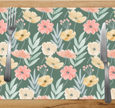 Individual mesa original patrón floral fondo verde - TenVinilo