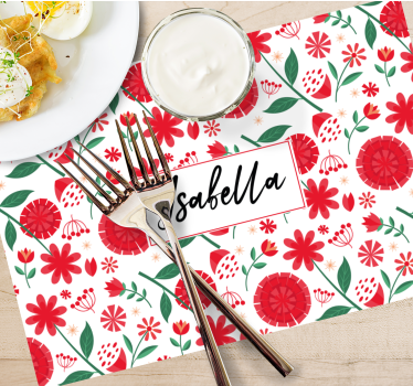 Individual mesa personalizable arte floral con nombre - TenVinilo