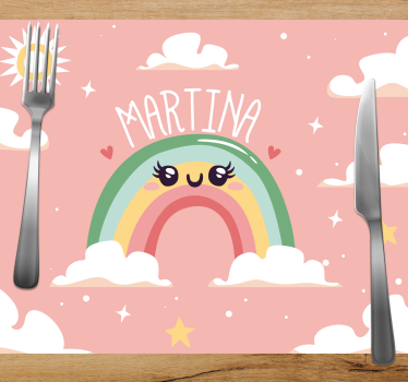 Individual mesa personalizable Bonito arcoiris con nubes con nomb - TenVinilo