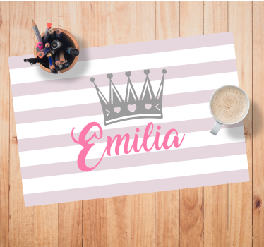 Individual mesa personalizable Corona de plata con nombre rosa - TenVinilo