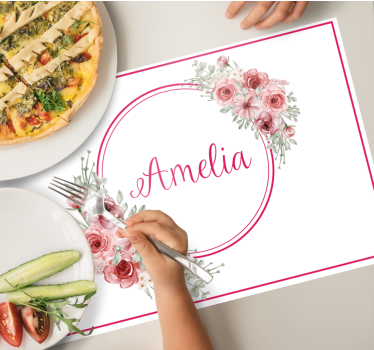 Individual mesa personalizable Flores de color rosa sobre fondo b - TenVinilo