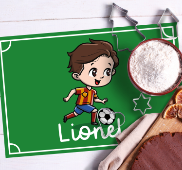 Individual mesa personalizable Niño futbolista con nombre - TenVinilo
