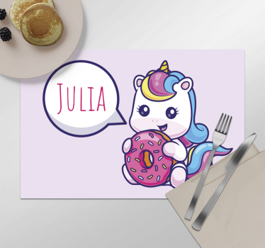 Mantel individual personalizable unicornio con dona - TenVinilo