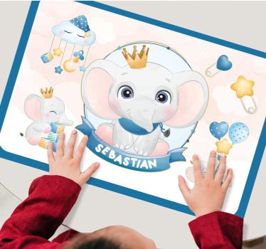 Mantel individual niños Lindo elefante para niño con nombre - TenVinilo