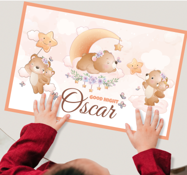Mantel individual niños Lindo oso para niño con nombre - TenVinilo