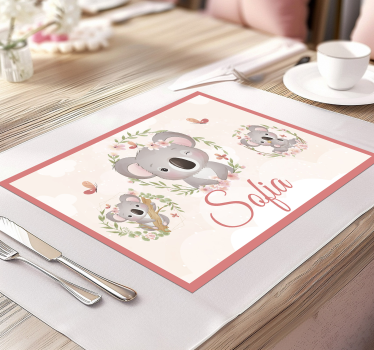 Mantel individual niños Lindos animales koala con nombre - TenVinilo