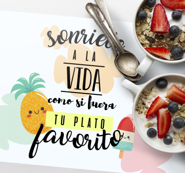 Manteles individuales texto Frase sonreír a la vida - TenVinilo