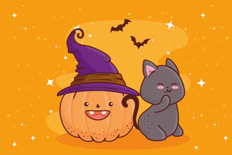 Mantel individual infantil con bruja y calabaza - TenVinilo