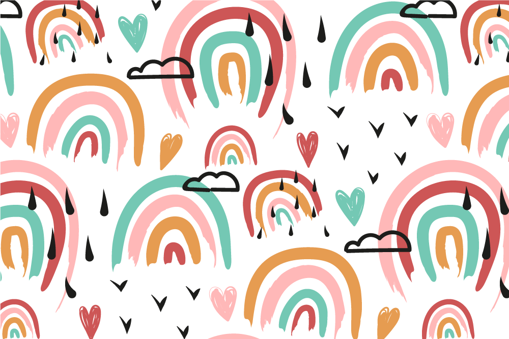 Individual de mesa infantil patrón de corazones arcoíris - TenVinilo