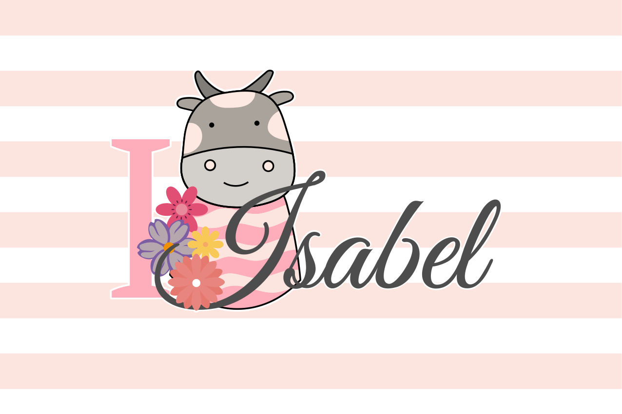 Mantel individual infantil Lindos animales vaca con nombre - TenVinilo