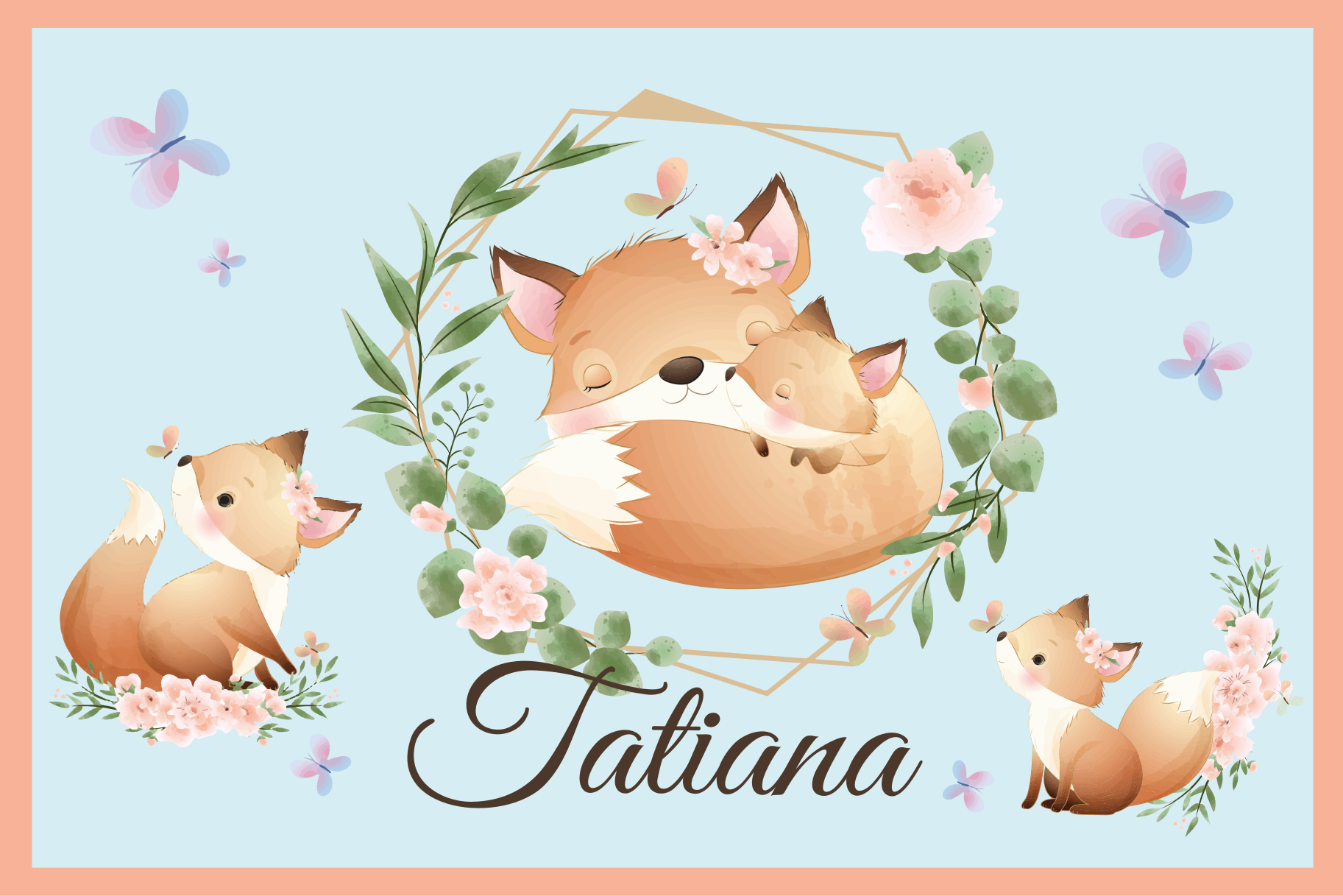 Individual de mesa infantil familia de zorros adorables - TenVinilo