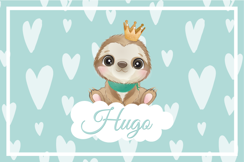 Mantel individual infantil Lindo perezoso para niño con nombre - TenVinilo