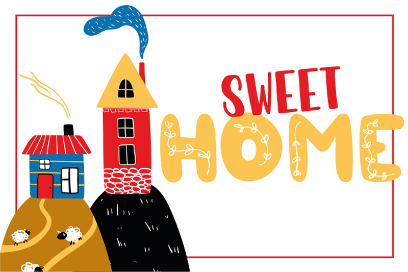 Individual de mesa infantil escena de casa colorida - TenVinilo